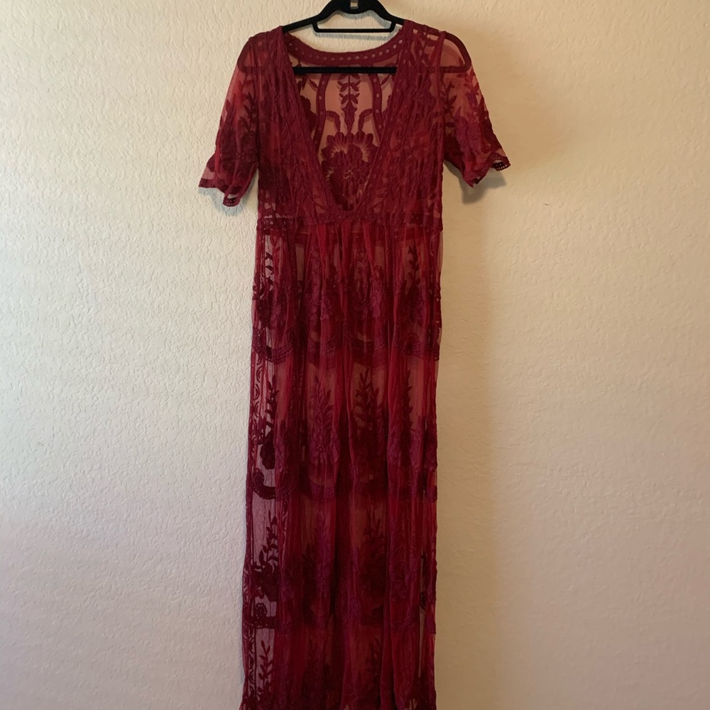 Sheer off the shoulder dress. Beach coverup